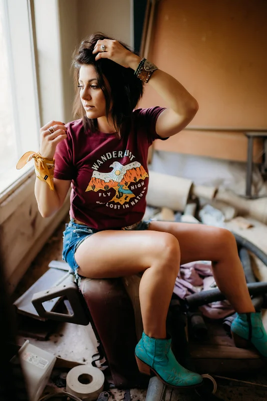WANDERLUST THUNDERBIRD - MAROON TEE Earthy Women's Hemp - based