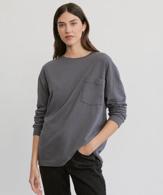 Long-Sleeve Vintage Pocket Tee Practical Women's Multi - 