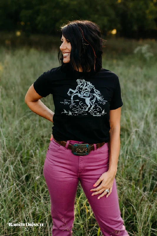 GIDDY UP - BLACK TEE Cool Women's Distressed