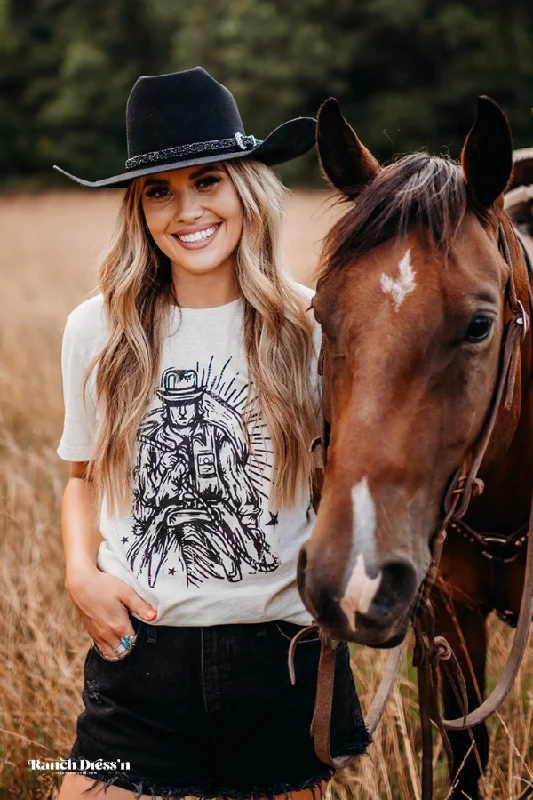 LET'S GO COWBOY- HEATHER NATURAL TEE Geometric