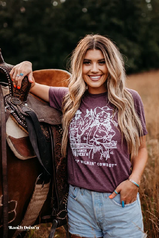 KEEP WALKIN' COWBOY - HEATHER MAROON TEE Bold Women's Animal Print