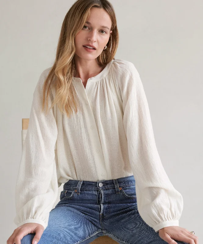 Long-Sleeve Willow Blouse Artistic Women's Hand - painted